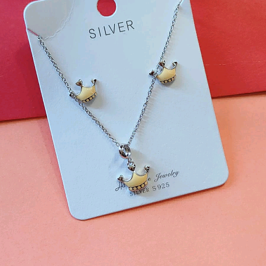 Yellow Enamel Crown Pendant Set 